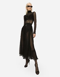 High-waisted chiffon circle skirt