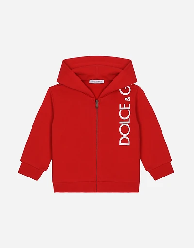 Zip-up jersey hoodie with logo print