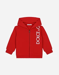 Zip-up jersey hoodie with logo print