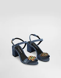 Denim sandals with embroidery and stones