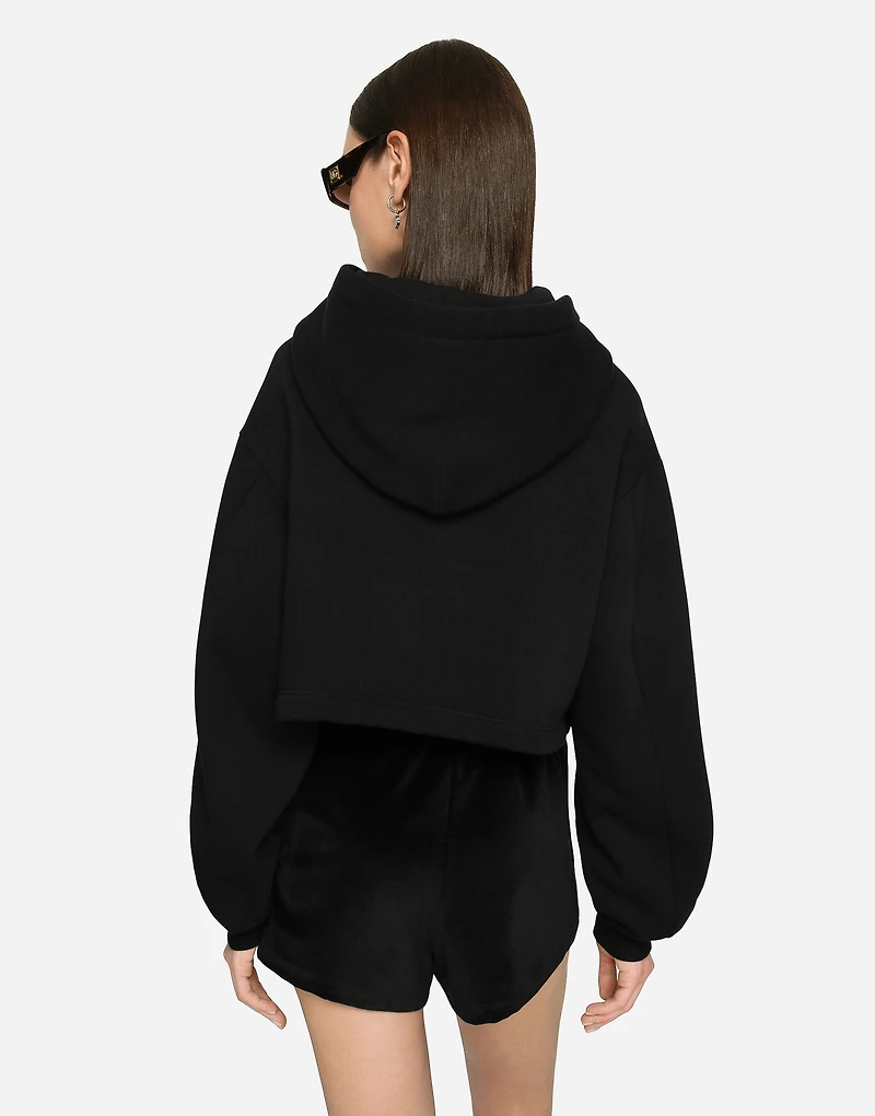 Cropped jersey hoodie with embroidered DG patch