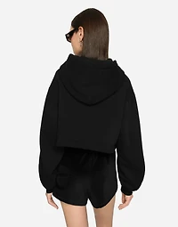 Cropped jersey hoodie with embroidered DG patch