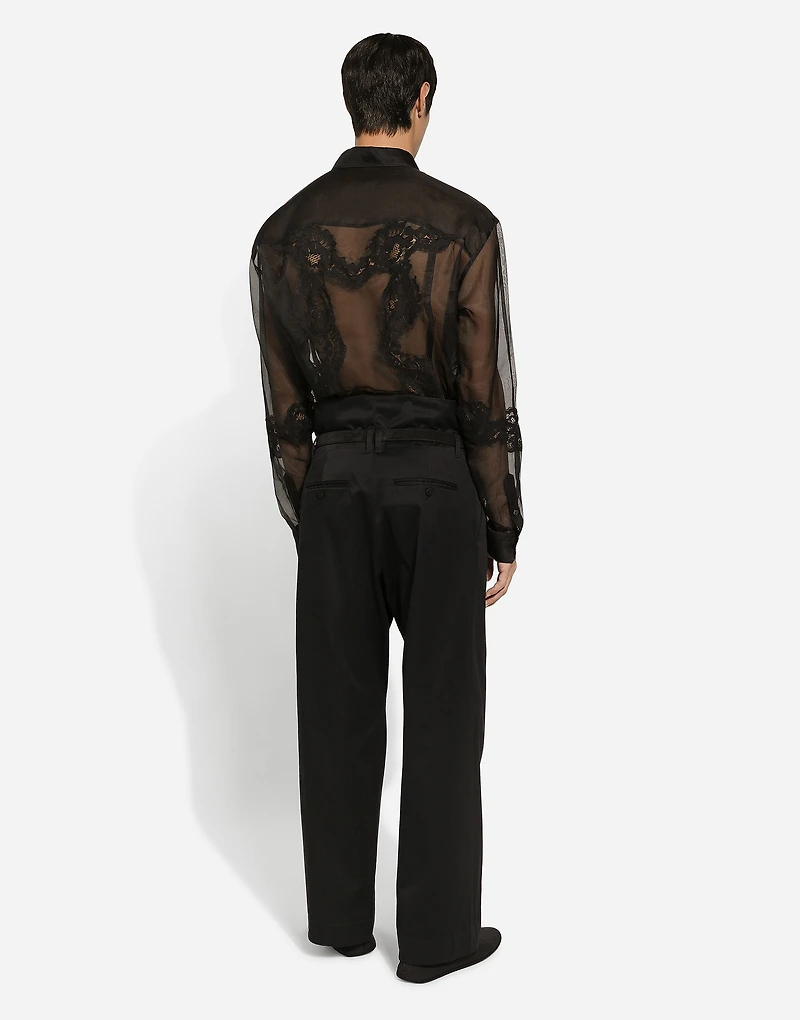 Oversize organza shirt with lace inserts