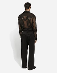 Oversize organza shirt with lace inserts