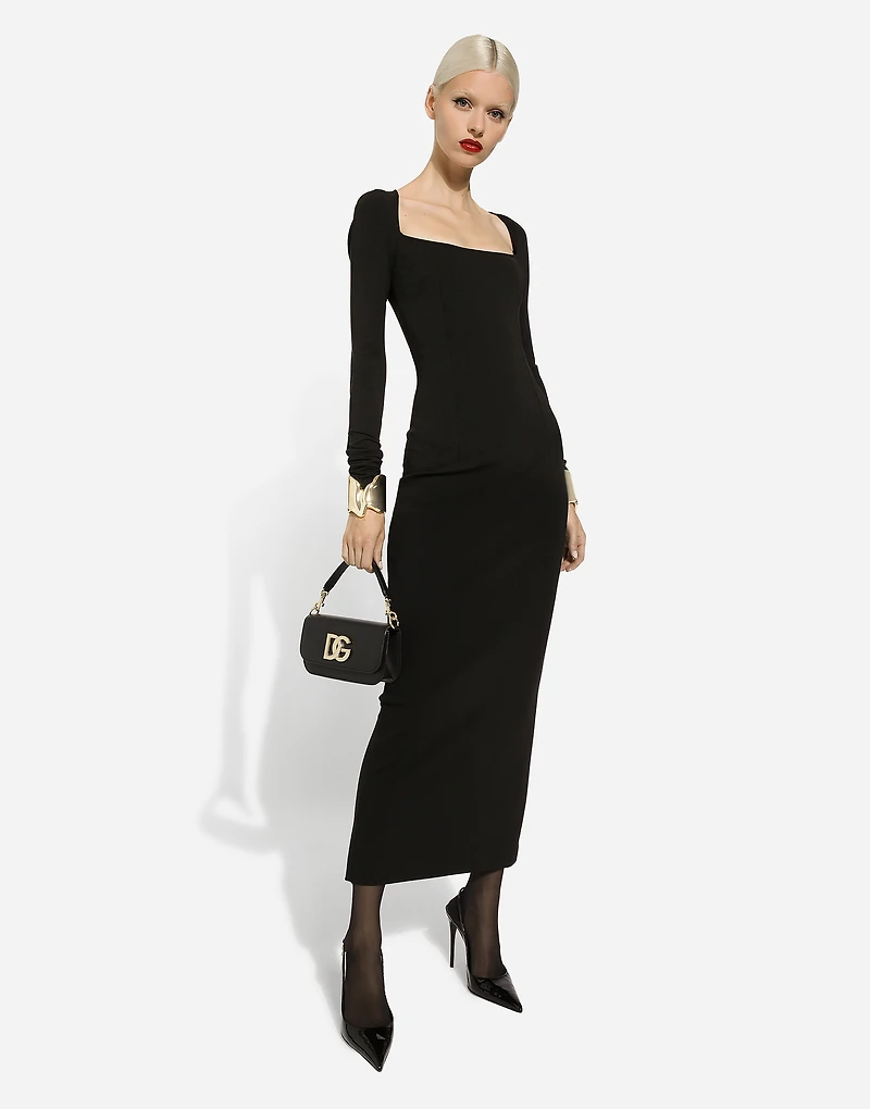 Long-sleeved jersey Milano rib sheath dress: