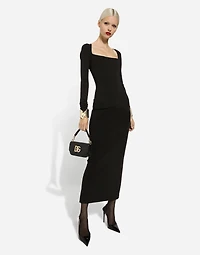 Long-sleeved jersey Milano rib sheath dress: