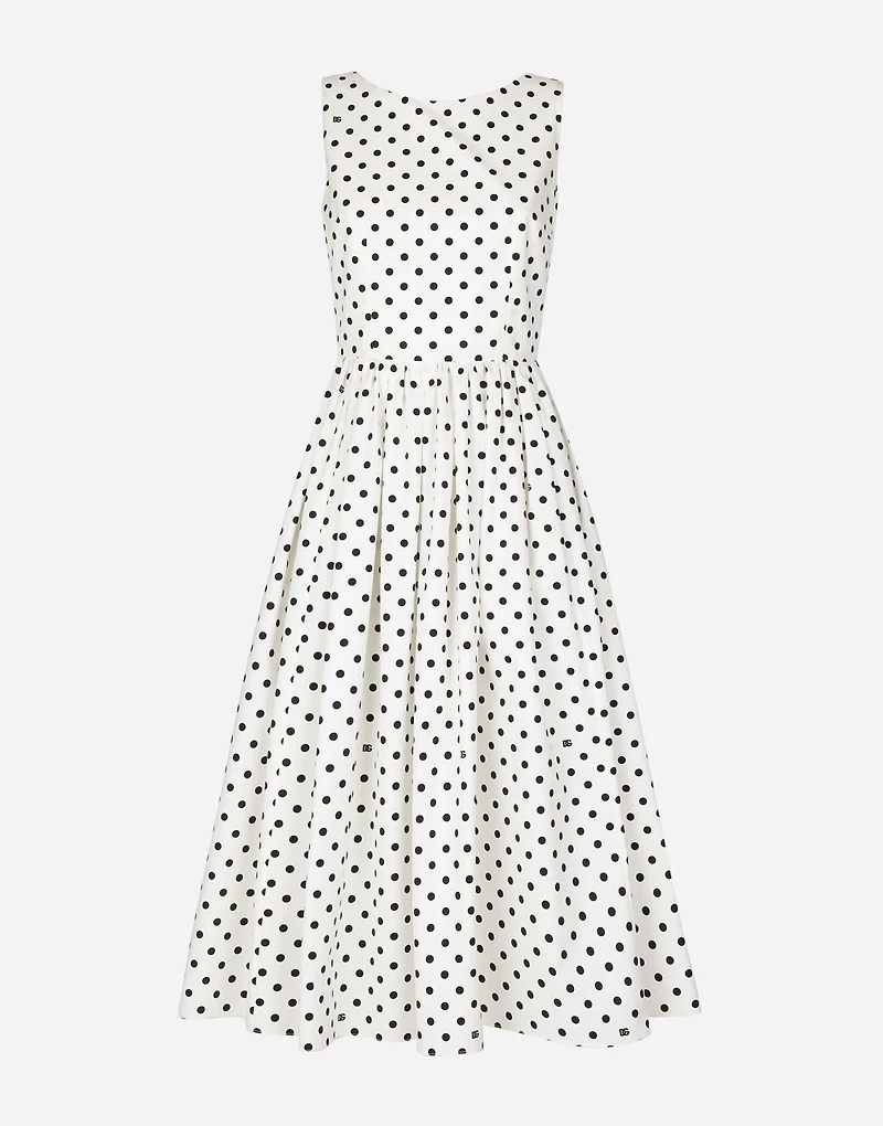 Cotton calf-length circle dress with polka-dot print