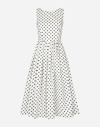 Cotton calf-length circle dress with polka-dot print