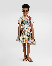 Flower-print poplin skirt
