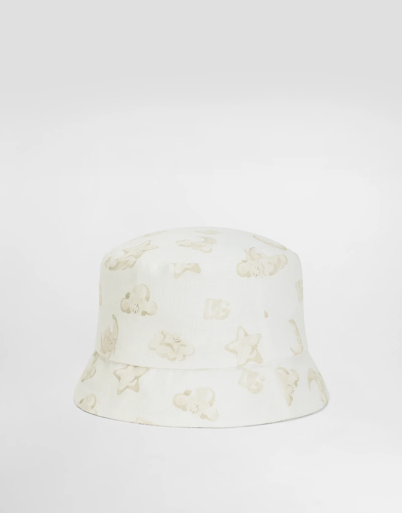 Fabric bucket hat with moon and stars print