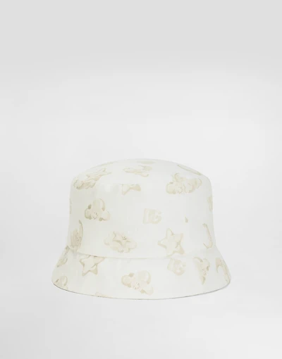 Fabric bucket hat with moon and stars print