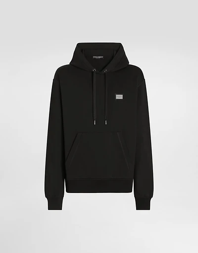 Jersey hoodie with branded tag
