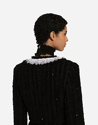 Short tweed jacket with micro-sequin embellishment