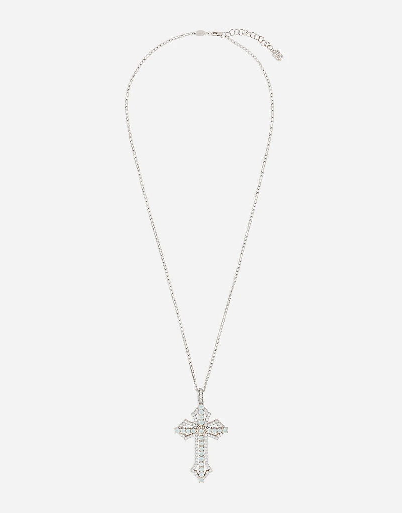 Cross Pendant 18-carat white gold, aquamarines, and diamonds