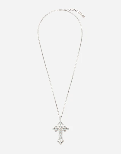 Cross Pendant 18-carat white gold, aquamarines, and diamonds