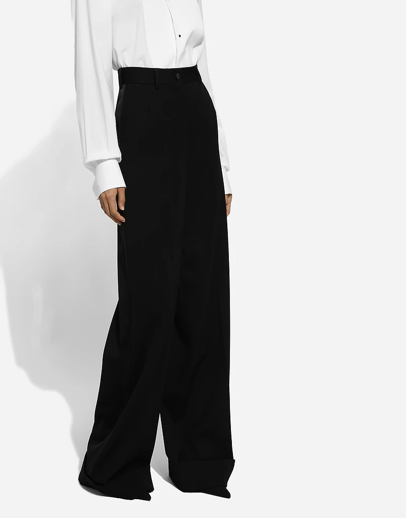 Flared wool gabardine pants