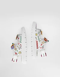 Printed calfskin sandals with flowers and DG logo