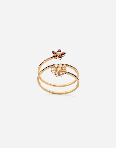 Spring Bracelet 18 carat yellow gold, rhodolite garnets, morganites, blue zircon and citrine