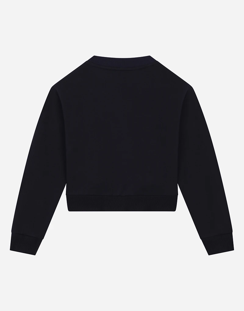 Round-neck sweatshirt with logo print and rose patch
