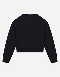 Round-neck sweatshirt with logo print and rose patch