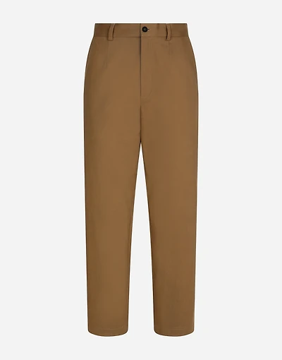 Stretch drill pants with logo label