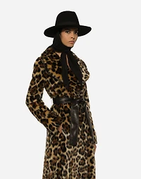 Long leopard-print faux fur coat