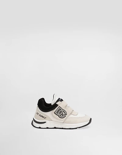 Mesh and split calfskin sneakers