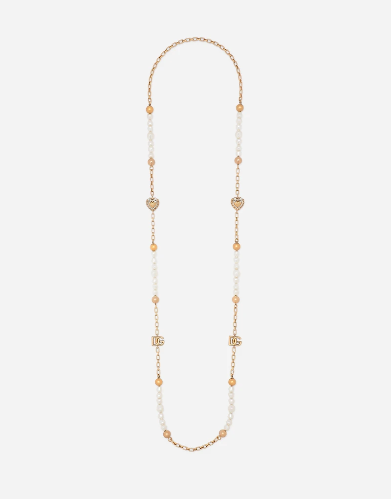 Sautoir chain with DG-logo beads and hearts