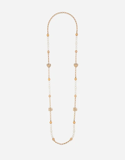 Sautoir chain with DG-logo beads and hearts