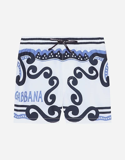 Nylon swim trunks with Marina print