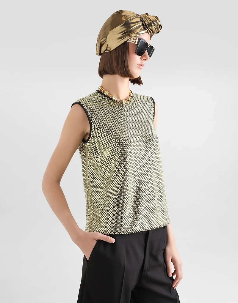 Sleeveless blouse crystal mesh