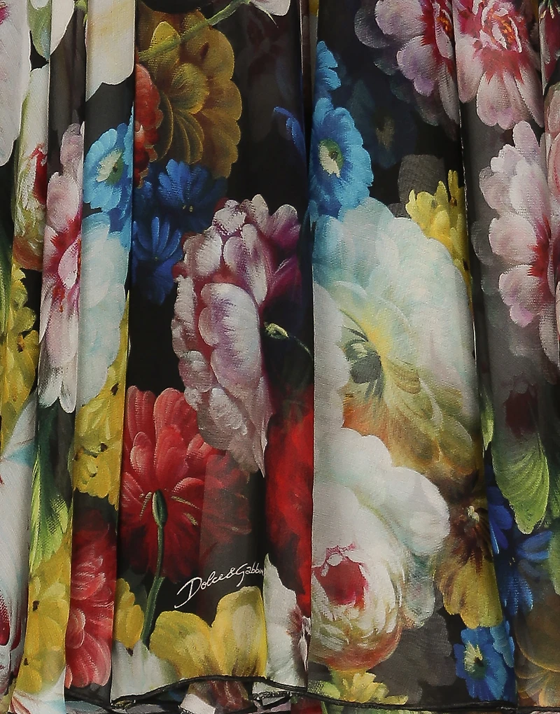 Chiffon dress with nocturnal flower print