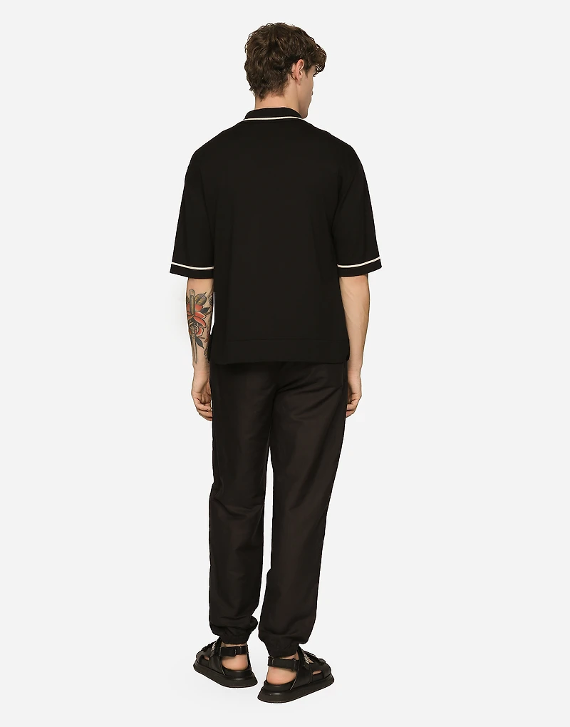 Linen and cotton jogging pants with logo label