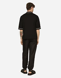 Linen and cotton jogging pants with logo label