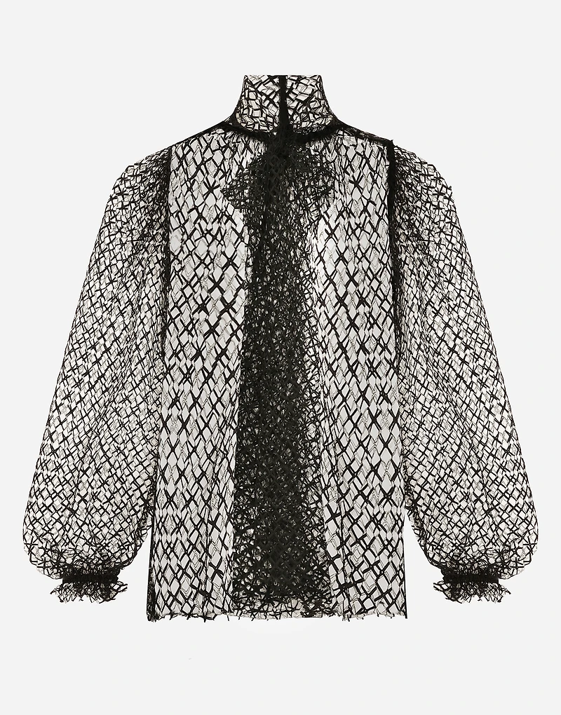 Mesh pussy-bow blouse