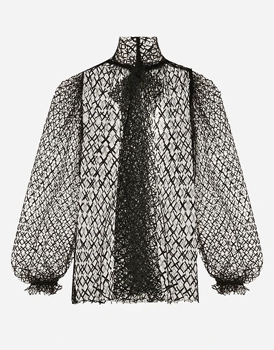 Mesh pussy-bow blouse