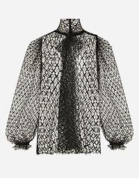 Mesh pussy-bow blouse