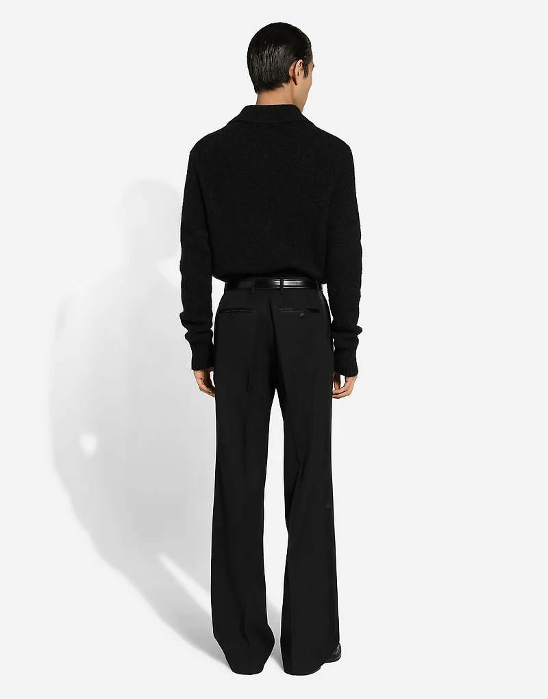 Long-sleeved wool polo-shirt with embroidered logo
