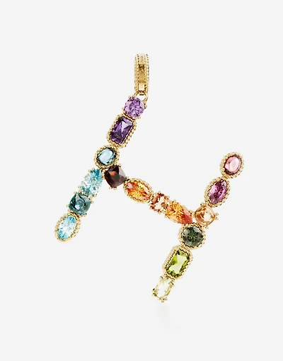 Charm H Lettering 18-carat yellow gold and multicolored gems