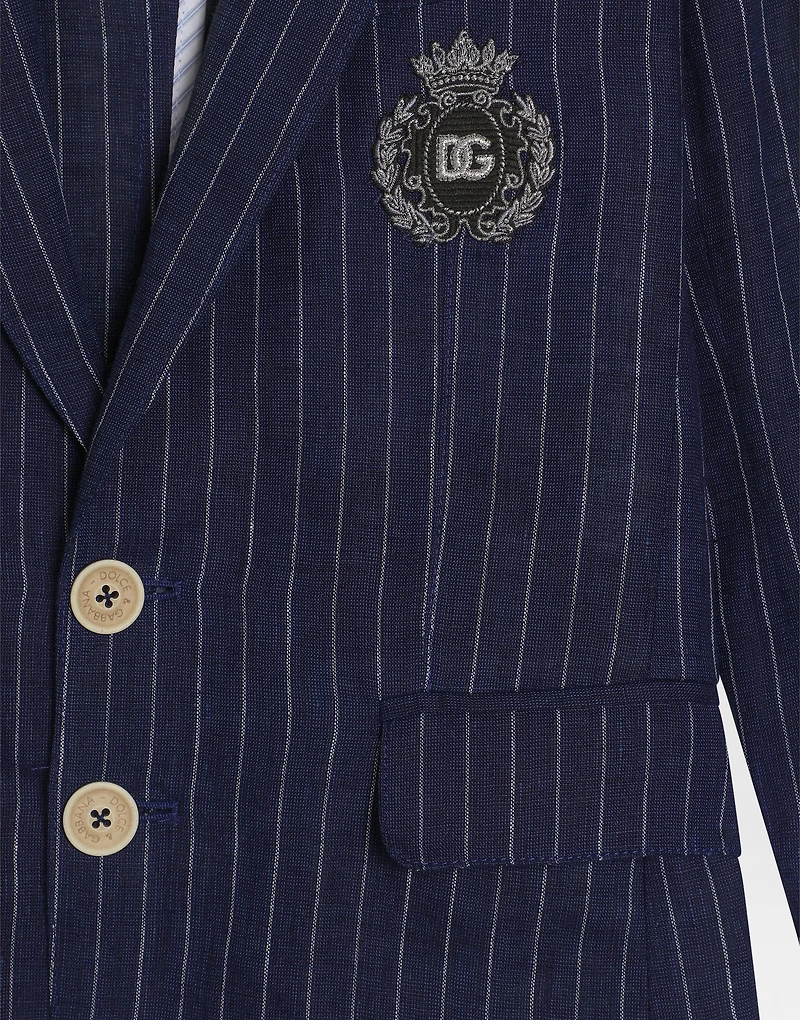 Single-breasted pinstripe linen jacket with patch