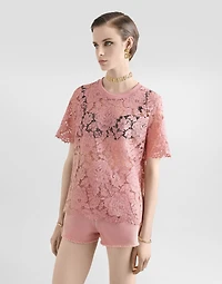 Short-sleeved Cordonetto lace T-shirt