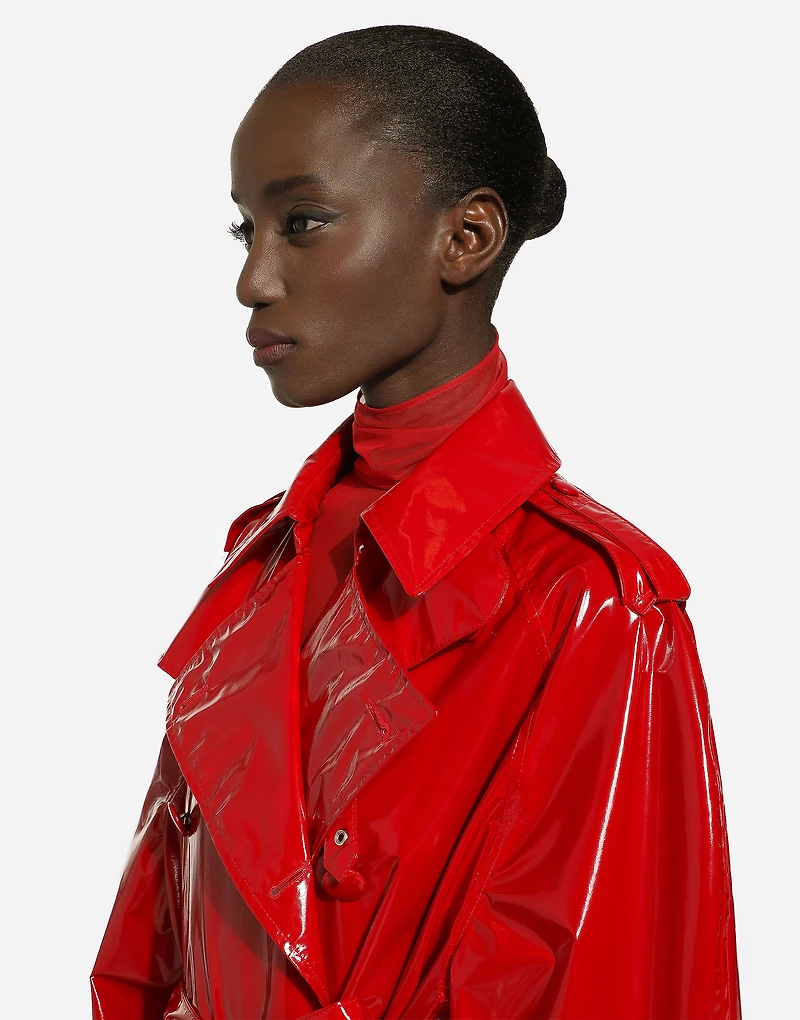 Patent leather trench coat
