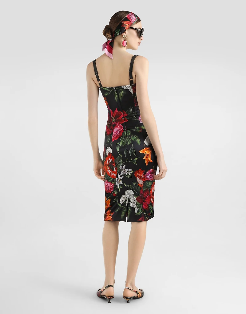 Flower-print satin dress