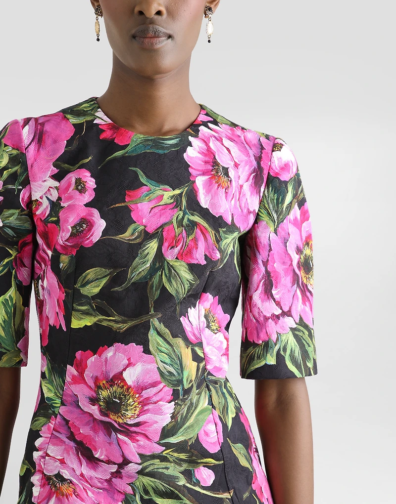 Fit-and-flare midi dress peony-print cotton
