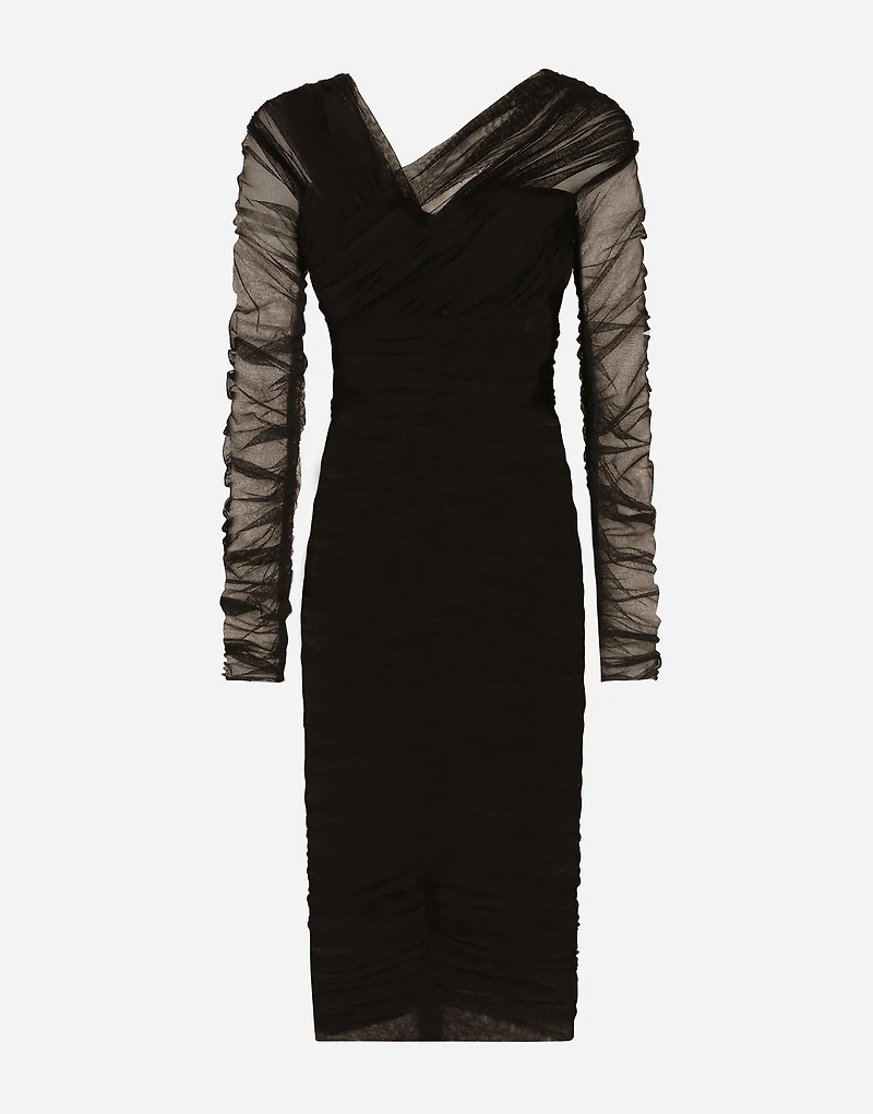 Draped midi dress in cotton tulle