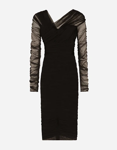 Draped midi dress in cotton tulle
