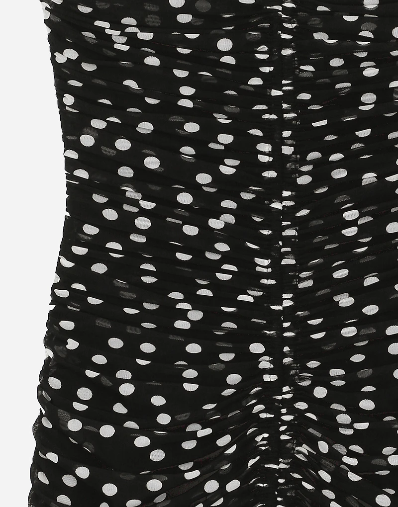 Short draped tulle dress with polka-dot print