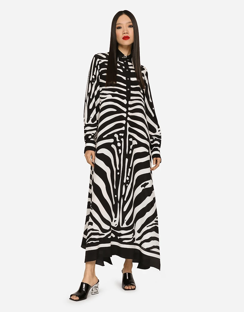 Zebra-print crepe de chine caftan