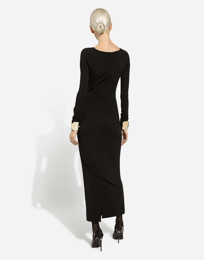 Long-sleeved jersey Milano rib sheath dress: