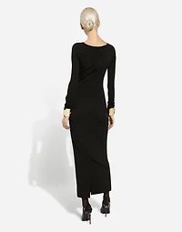 Long-sleeved jersey Milano rib sheath dress: